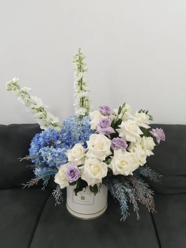 Blue & White Serenity Floral Box- Dubai Flower Shop- roses delivery in Dubai
