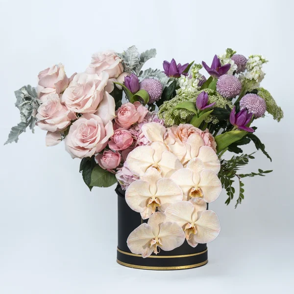 Luxurious Pink and Purple Flower Box- Dubai Flower Shop - gift bouquet for her