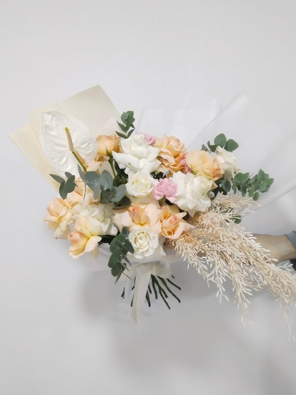 soft Peach & White Rose Bouquet