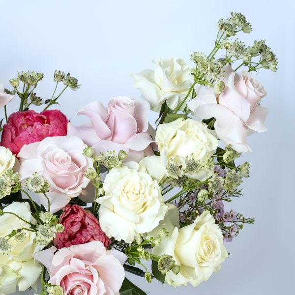 Chic Pastel Rose Arrangement in White Hat Box - Image 3