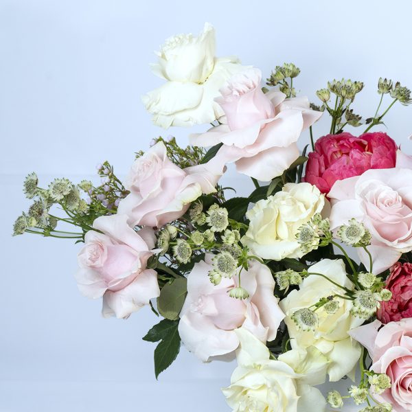 Chic Pastel Rose Arrangement in White Hat Box - Image 2