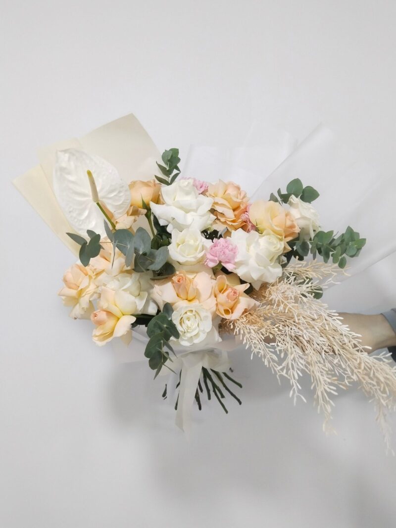 Soft Peach & White Rose Bouquet - Image 2