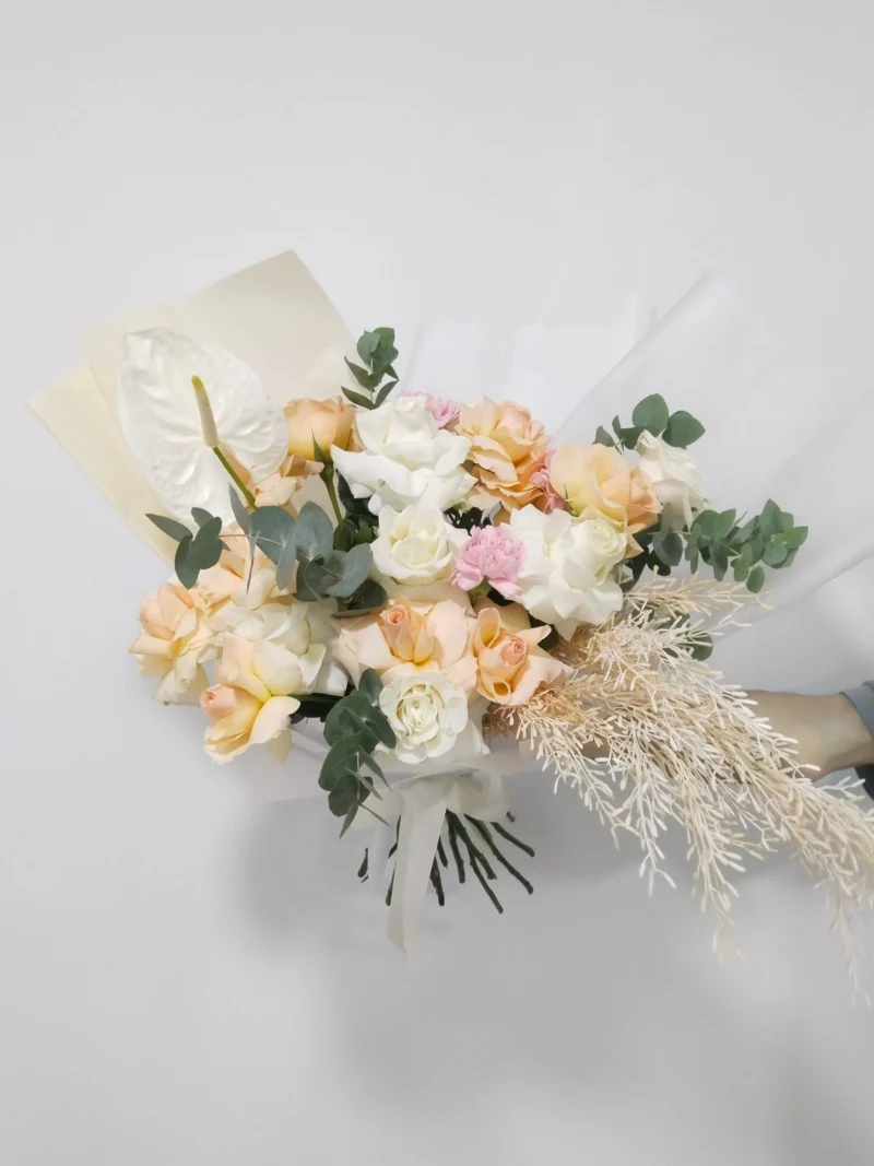 Soft Peach & White Rose Bouquet