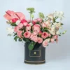 Elegant Pink & White Floral Arrangement in Black Hat Box